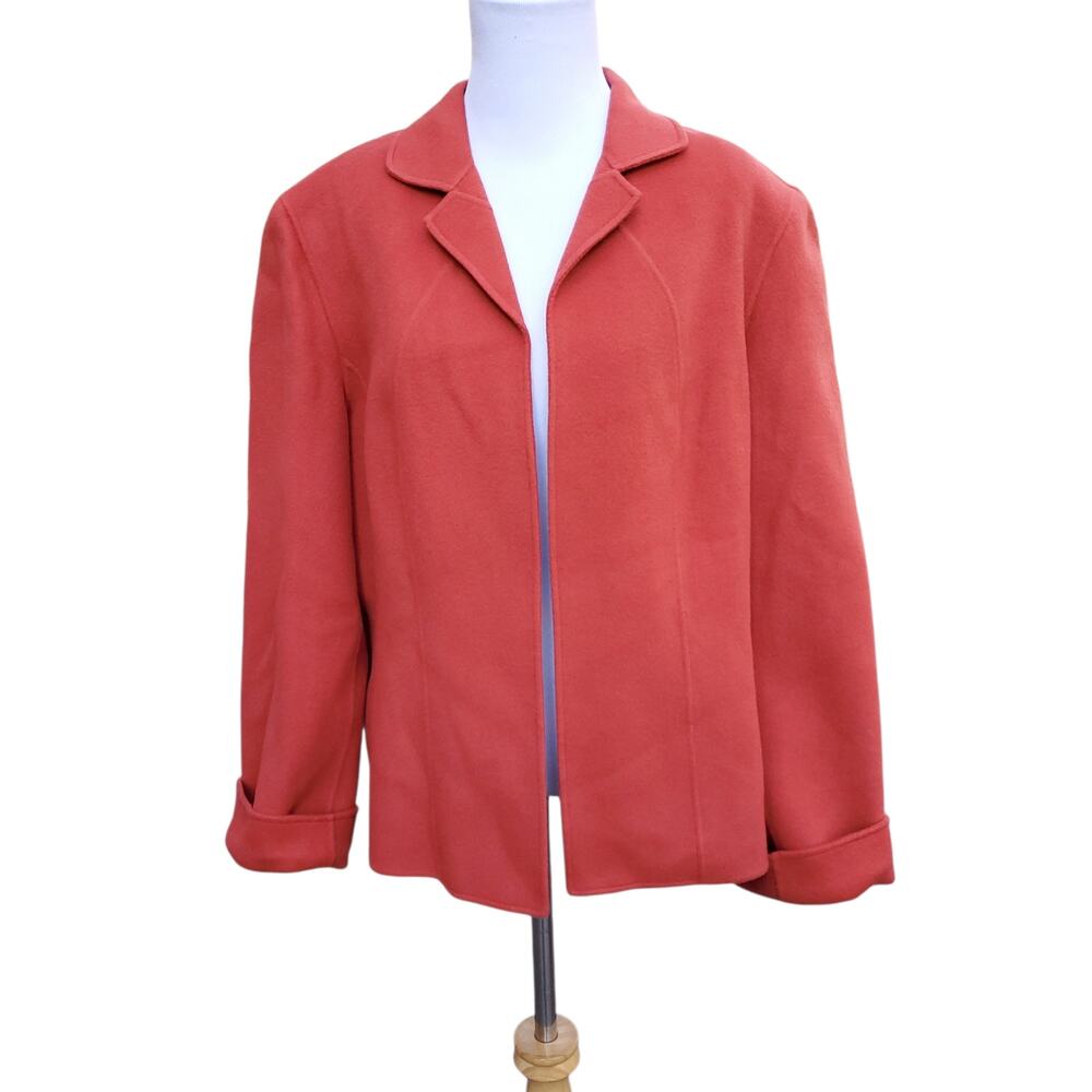 Talbots Blazer Jacket 100% Boiled Felted Wool Open Front Coral Orange Career 16